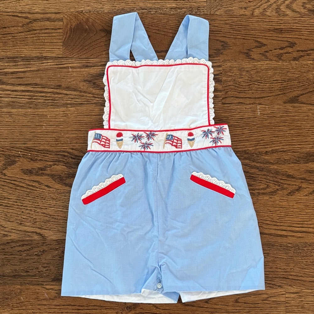 Christian Elizabeth Patriotic Embroidered Romper New With Tags